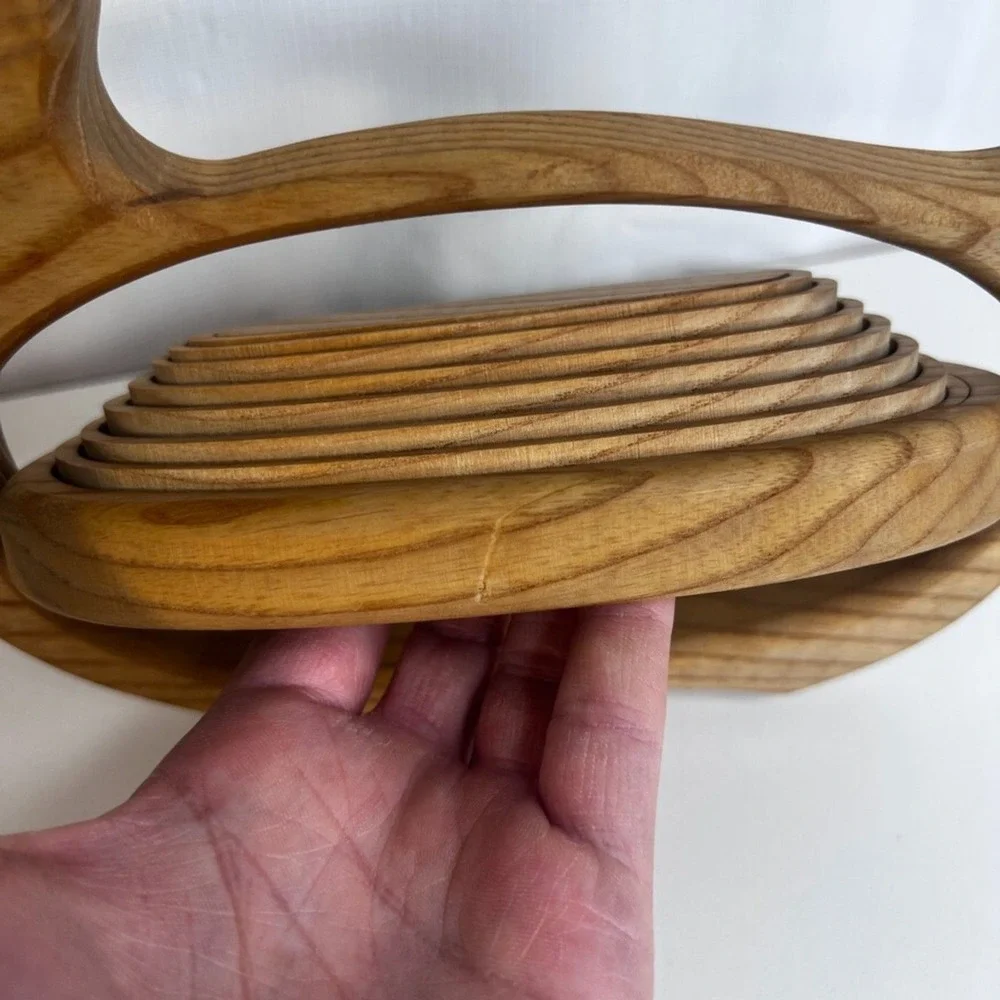 Duck Handcrafted Collapsible Wooden Basket Bread Fruit Bowl Decor Farmhouse